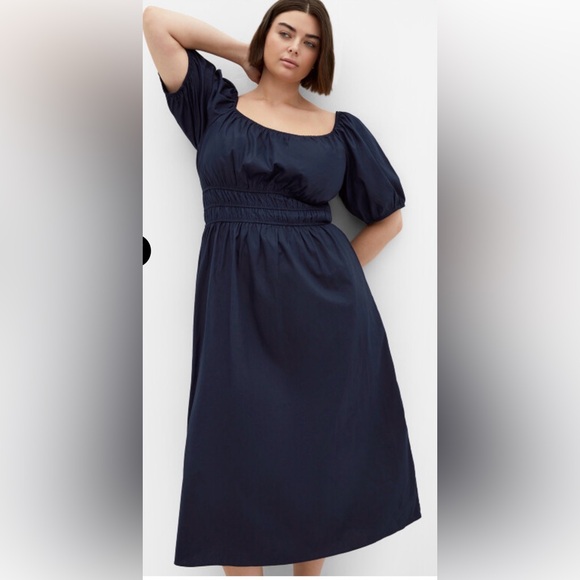 Plus size 16  - navy blue 100% cotton a-line milk maid Peasant Maxi dress - Picture 2 of 9